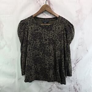 Sanctuary T Shirt Womens Small Puff Sleeve Leopard Cheetah Crew Green Black